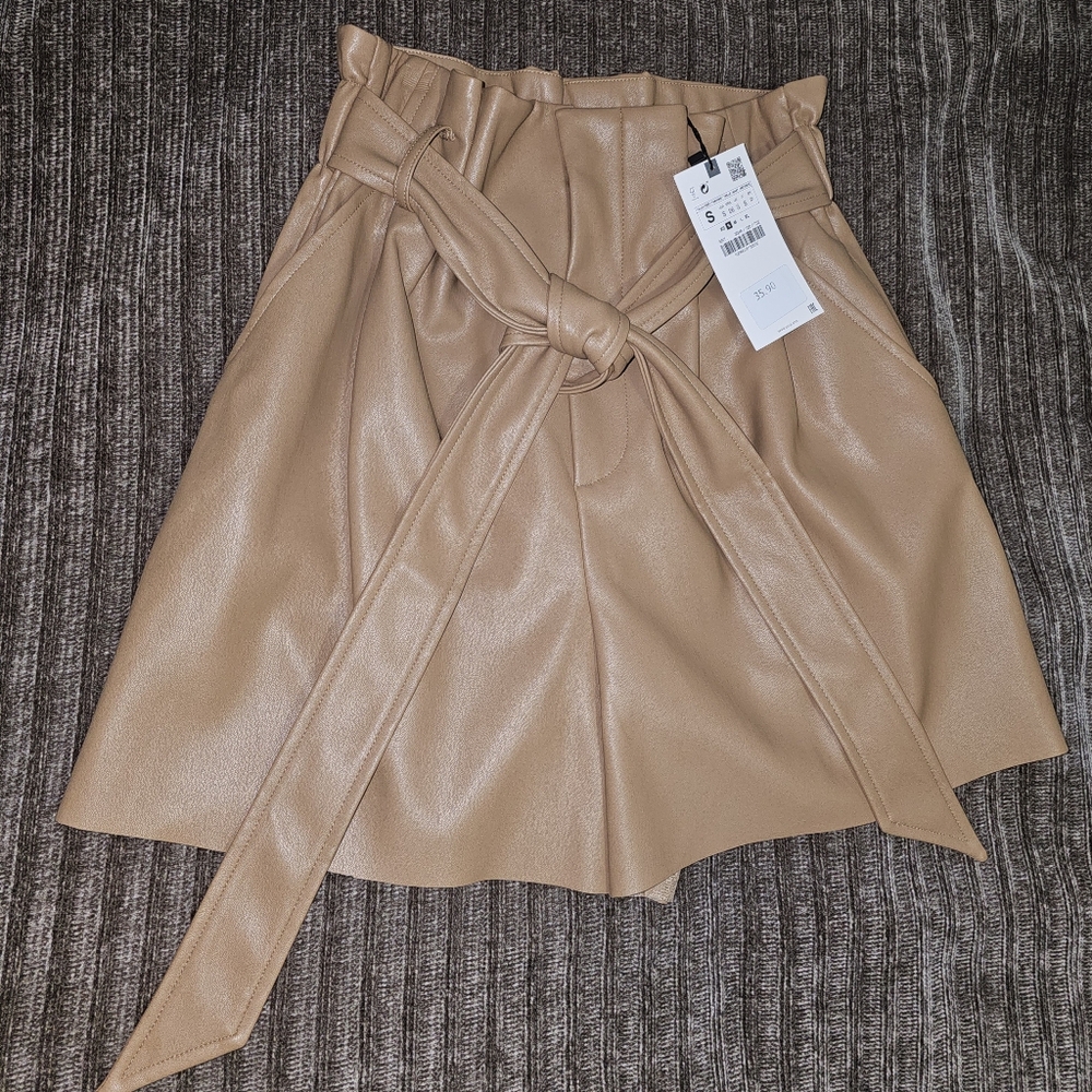 Women's Tan Paperbag Waist Short